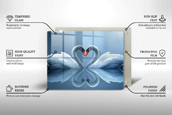 Tabla de cortar de vidrio Dos corazones de cisne