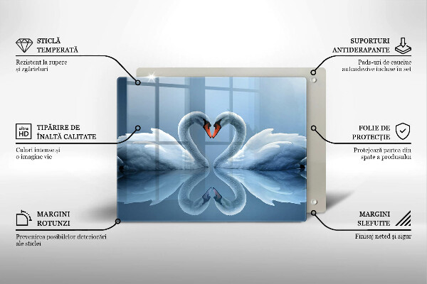 Tabla de cortar de vidrio Dos corazones de cisne