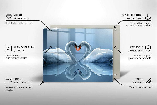 Tabla de cortar de vidrio Dos corazones de cisne