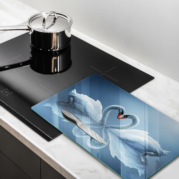 Tabla de cortar de vidrio Dos corazones de cisne