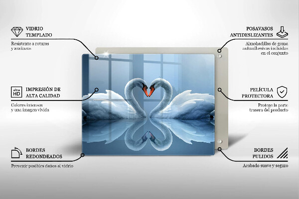 Tabla de cortar de vidrio Dos corazones de cisne