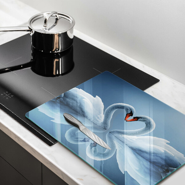 Tabla de cortar de vidrio Dos corazones de cisne