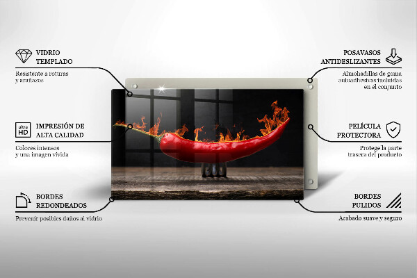 Tabla de cortar de vidrio Ají picante