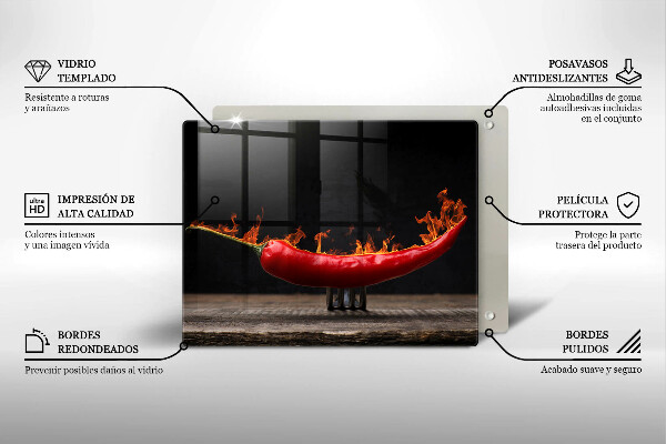 Tabla de cortar de vidrio Ají picante