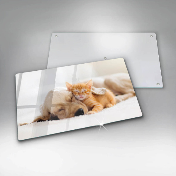 Tabla de cortar de vidrio Animales perro y gato