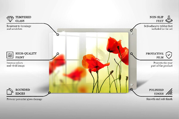 Tabla de cortar de vidrio Flores de amapolas rojas