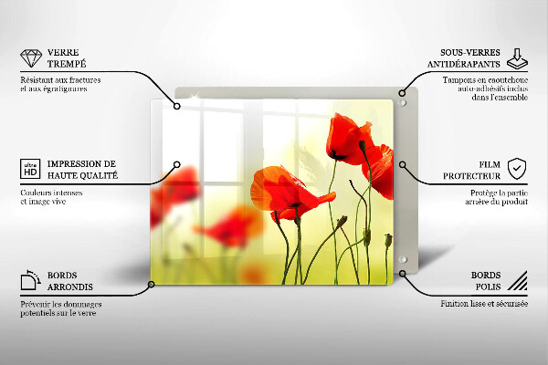 Tabla de cortar de vidrio Flores de amapolas rojas