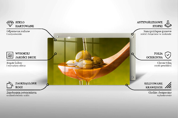 Tabla de cortar de vidrio Aceite de oliva y aceitunas