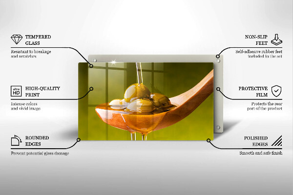 Tabla de cortar de vidrio Aceite de oliva y aceitunas