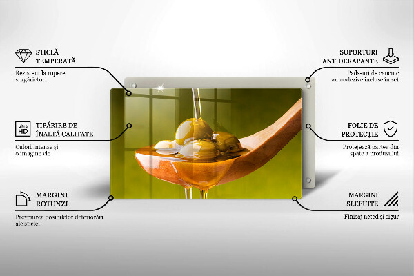 Tabla de cortar de vidrio Aceite de oliva y aceitunas