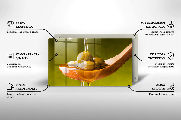 Tabla de cortar de vidrio Aceite de oliva y aceitunas