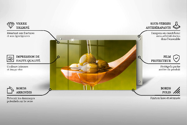Tabla de cortar de vidrio Aceite de oliva y aceitunas