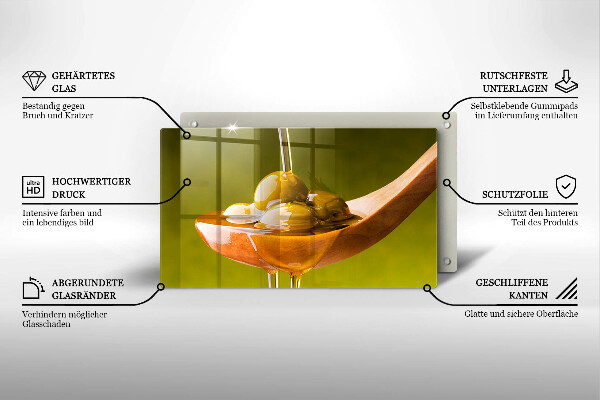 Tabla de cortar de vidrio Aceite de oliva y aceitunas