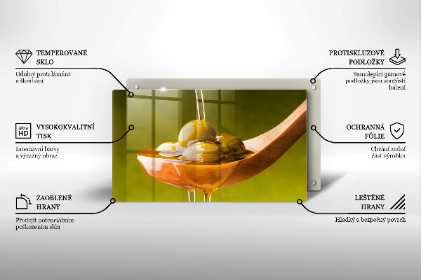 Tabla de cortar de vidrio Aceite de oliva y aceitunas