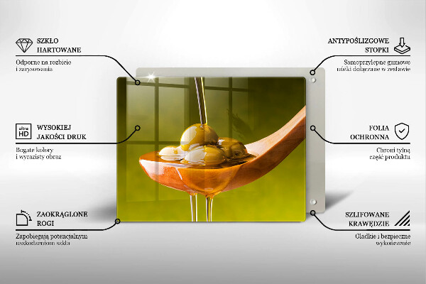 Tabla de cortar de vidrio Aceite de oliva y aceitunas