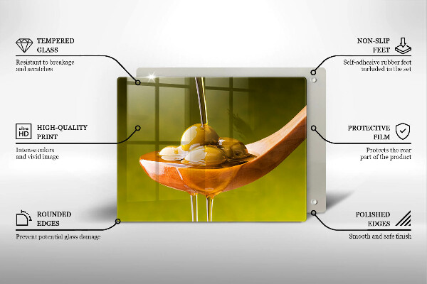 Tabla de cortar de vidrio Aceite de oliva y aceitunas