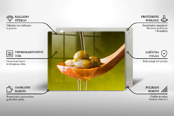 Tabla de cortar de vidrio Aceite de oliva y aceitunas