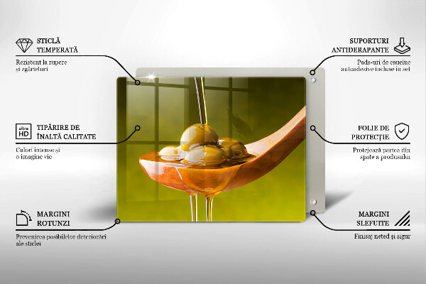 Tabla de cortar de vidrio Aceite de oliva y aceitunas