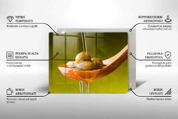 Tabla de cortar de vidrio Aceite de oliva y aceitunas