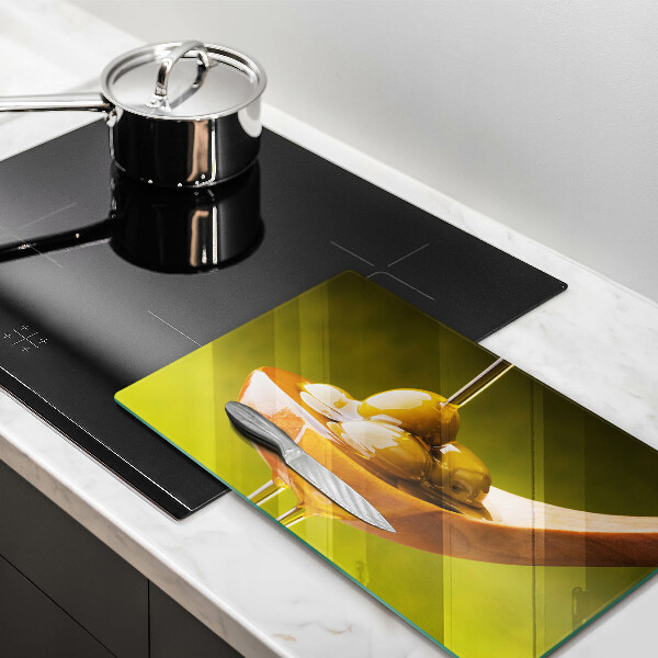 Tabla de cortar de vidrio Aceite de oliva y aceitunas