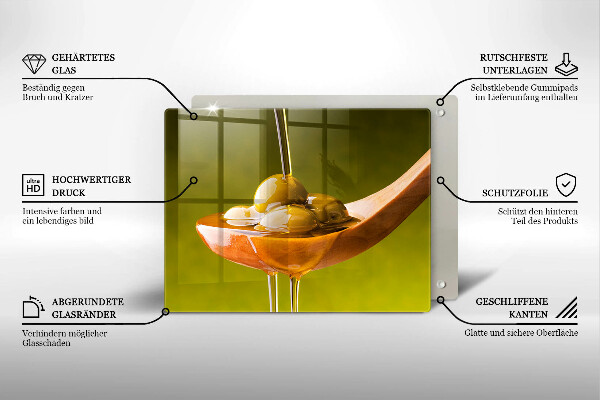Tabla de cortar de vidrio Aceite de oliva y aceitunas