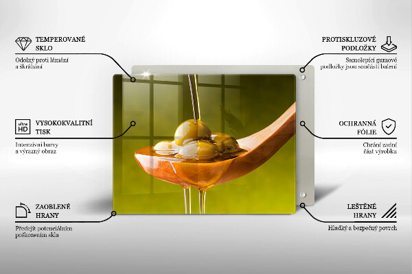 Tabla de cortar de vidrio Aceite de oliva y aceitunas