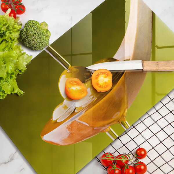 Tabla de cortar de vidrio Aceite de oliva y aceitunas