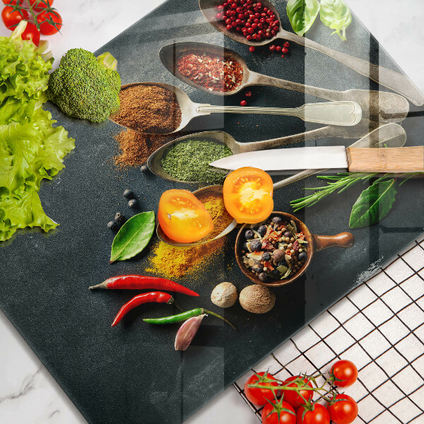 Tabla de cortar de vidrio Cucharas de cocina de especias