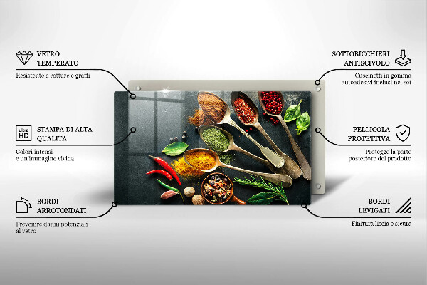 Tabla de cortar de vidrio Cucharas de cocina de especias