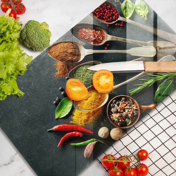 Tabla de cortar de vidrio Cucharas de cocina de especias