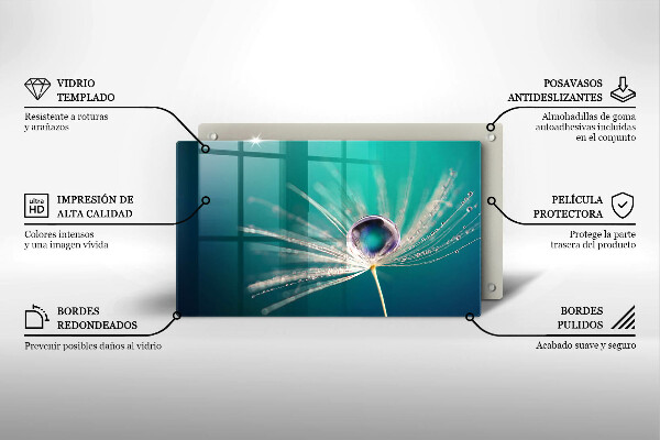 Tabla de cortar de vidrio Rocío sobre un diente de león