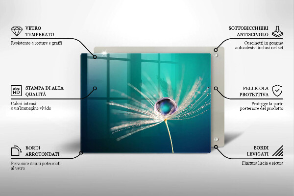 Tabla de cortar de vidrio Rocío sobre un diente de león