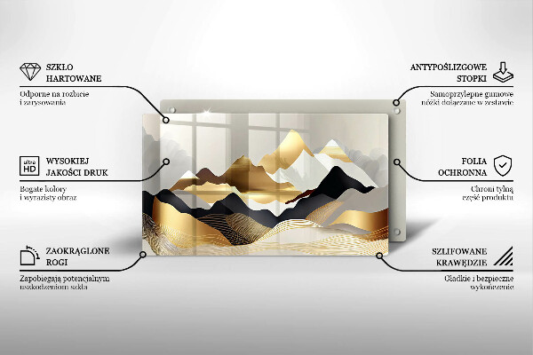 Tabla de cortar de vidrio Montañas doradas abstractas