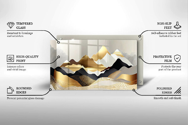 Tabla de cortar de vidrio Montañas doradas abstractas