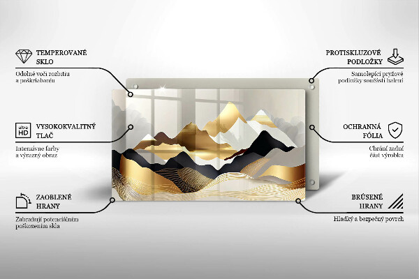 Tabla de cortar de vidrio Montañas doradas abstractas