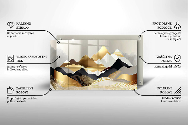 Tabla de cortar de vidrio Montañas doradas abstractas