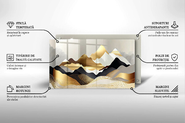 Tabla de cortar de vidrio Montañas doradas abstractas