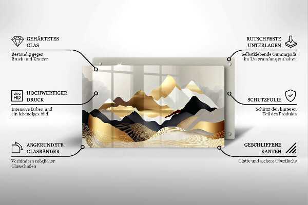 Tabla de cortar de vidrio Montañas doradas abstractas