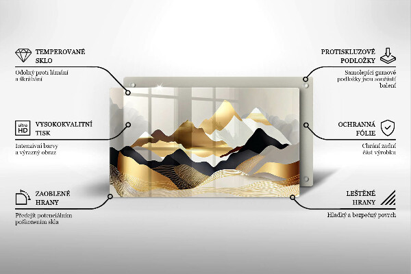 Tabla de cortar de vidrio Montañas doradas abstractas