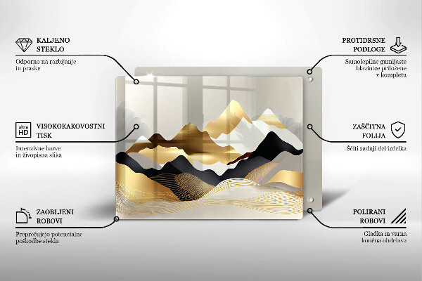 Tabla de cortar de vidrio Montañas doradas abstractas
