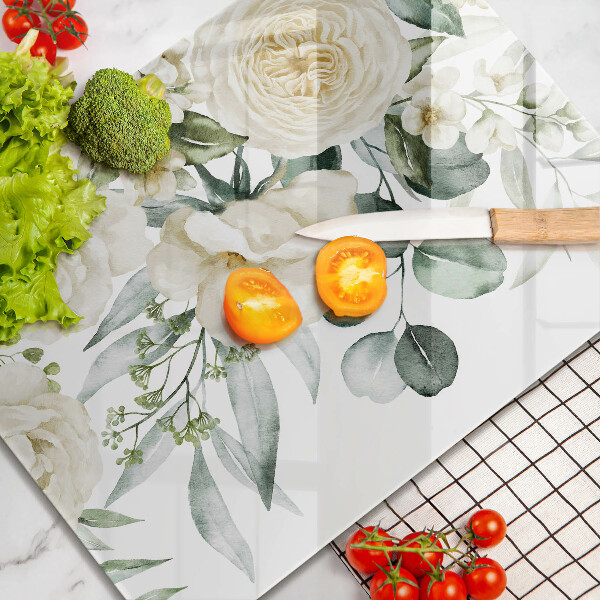 Tabla de cortar de vidrio Flores de acuarela