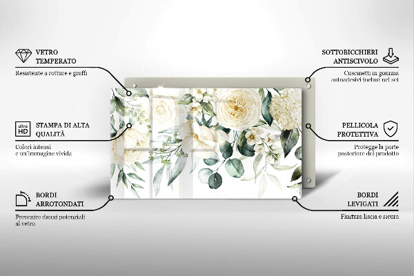 Tabla de cortar de vidrio Flores de acuarela