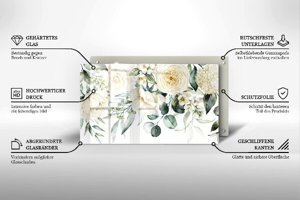 Tabla de cortar de vidrio Flores de acuarela