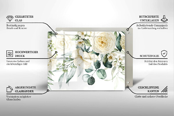 Tabla de cortar de vidrio Flores de acuarela