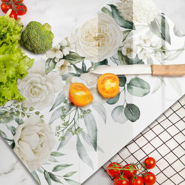 Tabla de cortar de vidrio Flores de acuarela