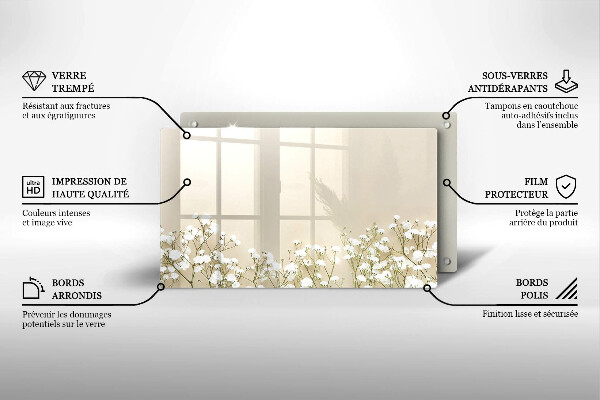 Tabla de cortar de vidrio Flores boho de yeso