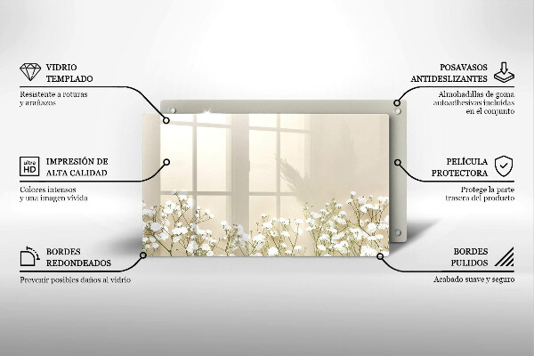 Tabla de cortar de vidrio Flores boho de yeso