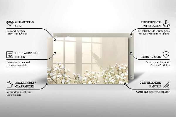 Tabla de cortar de vidrio Flores boho de yeso