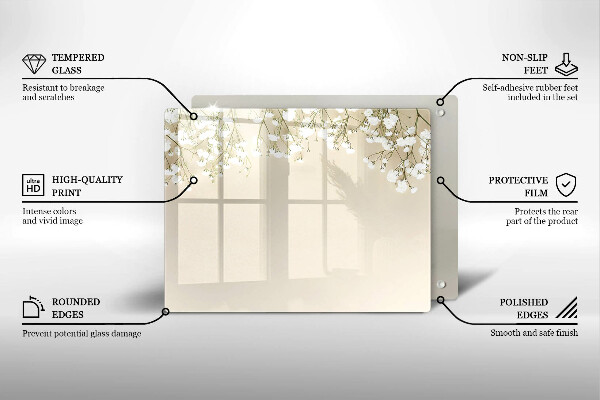 Tabla de cortar de vidrio Flores boho de yeso