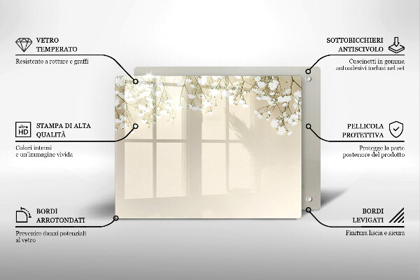 Tabla de cortar de vidrio Flores boho de yeso